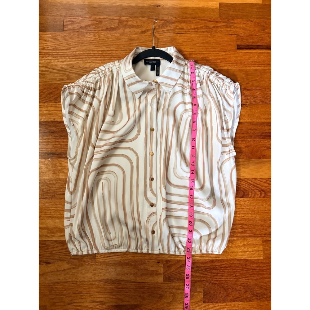 Donna Karan New York Abstract Print Gold Button Down Blouse Tan Cream Wmn Med - Picture 5 of 9